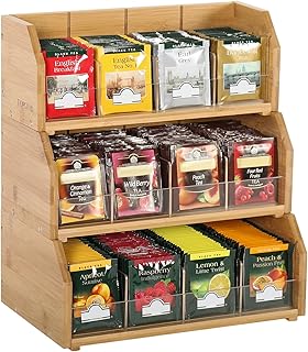 3 Layer Stackable Bamboo Tea Bag Organizer Storage Holder for Tea Bags Wood Tea Box Containers Tea Rack Teabag Station Stand for Cabinet Countertop Office(Patented Design)