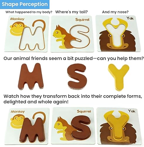 Miniatura 4 de Juego de 26 tarjetas de madera con letras y números, alfabetos, ABC, juego de rompecabezas a juego de cognición de color animal, juego de