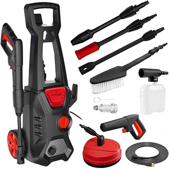 Lehmann Jukon Pressure Washer with 9-Piece Accessory Set, 1600 W, 480 l/h Flow Rate, Self-Suction Function, 230 EwBar Maximum