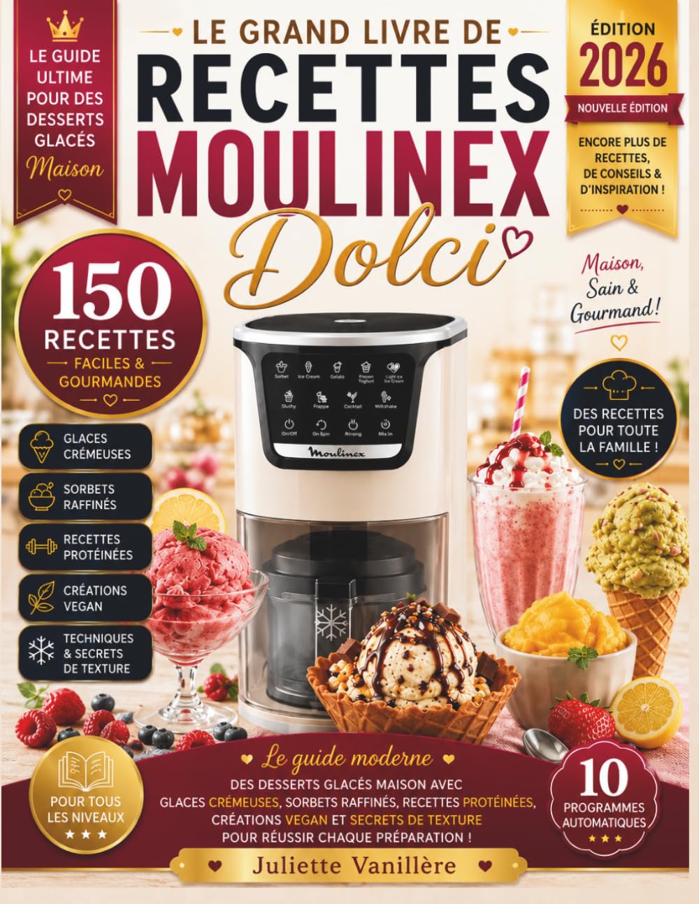 LE GRAND LIVRE DE RECETTES MOULINEX DOLCI: Le guide moderne des desserts glacés maison avec glaces crémeuses, sorbets raffinés, recettes protéinées, ... de texture pour réussir chaque préparation