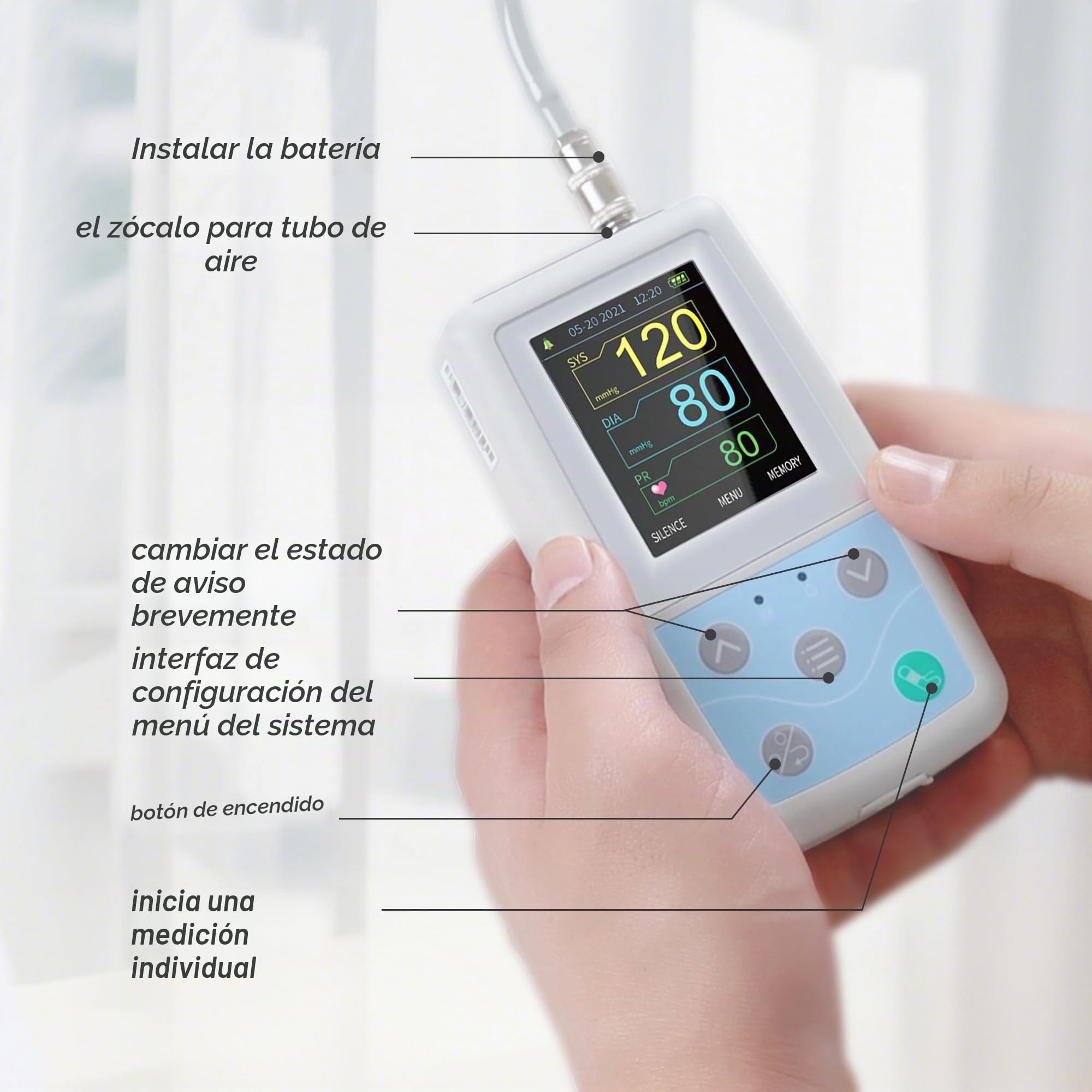 CONTEC ABPM50 - Monitor de presión arterial ambulatorio portátil de 24 horas con software de PC para monitoreo continuo, puerto USB NIBP con tres puños