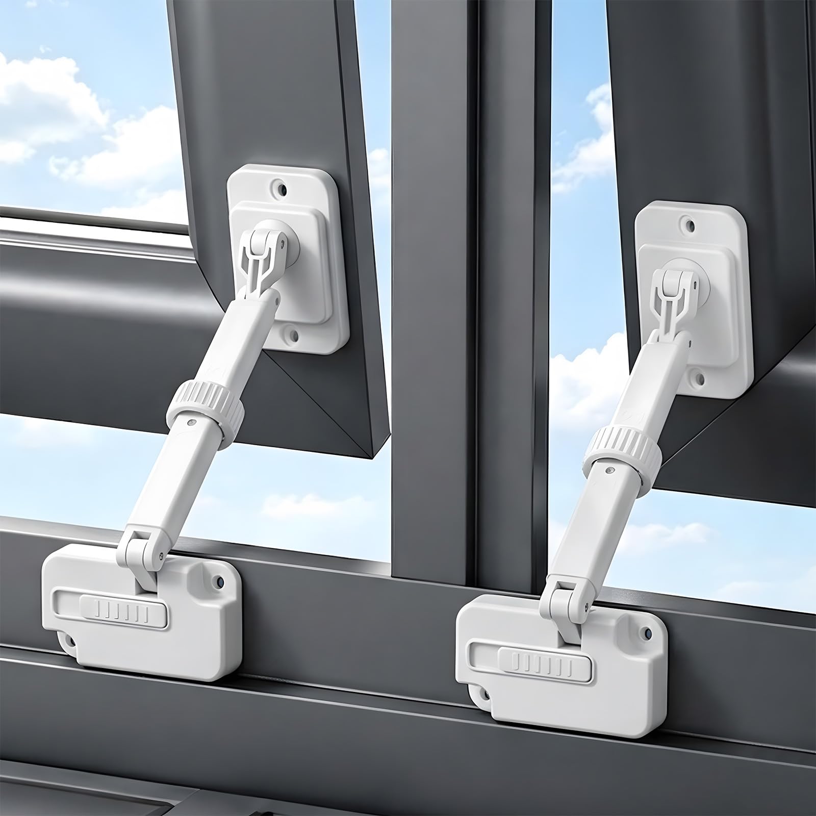 BUTBU Window Restrictor, 2PCS Child Safety Window Lock, No Drill (Gray, B)