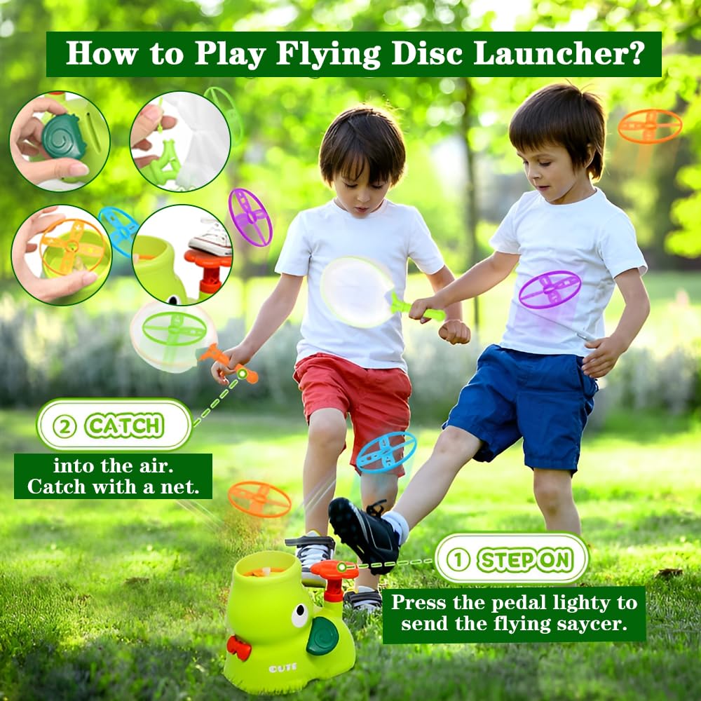 Jouet Extérieur 3-10 Ans Garçon Fille, Jouets Hélice Extérieur, Frisbee Jeux pour Enfants, Flying Disc Launcher, Jeux Extérieur Enfant Jardin, Jouet Enfant 3-10 Ans