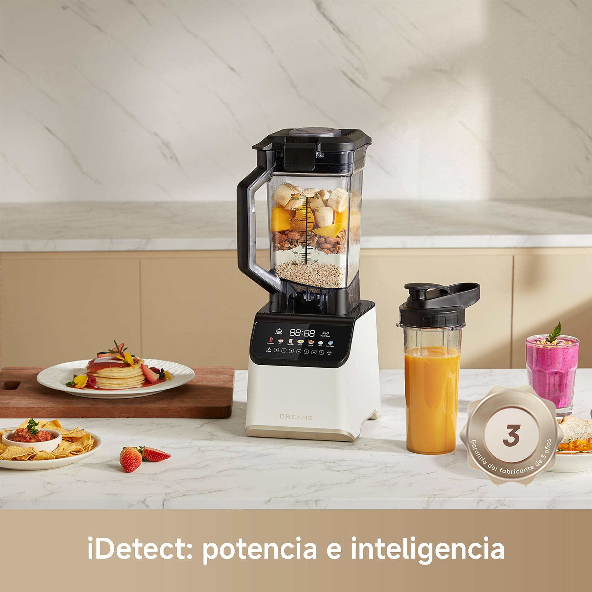 DREAME BlendLogic Blanco, Batidora de Vaso, Tecnología IDetect | 2 Vasos de Tritán (2,0 L + 700 ml), Potente Motor de 2000 W, 9 Programas Inteligentes, Programa de Autolimpieza
