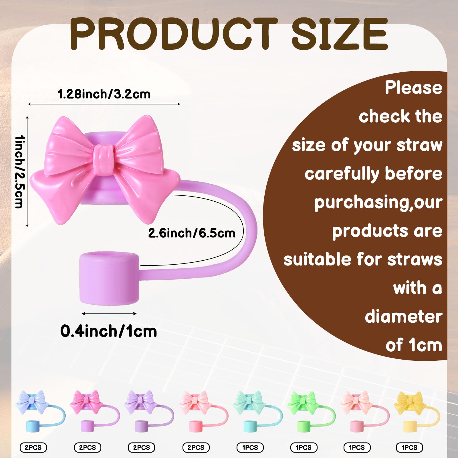 XLSXEXCL 12 Pcs Bow Straw Topper, Cute Silicone Bows for Stanley Cup Straws, 30&40 Oz Tumbler, 10mm