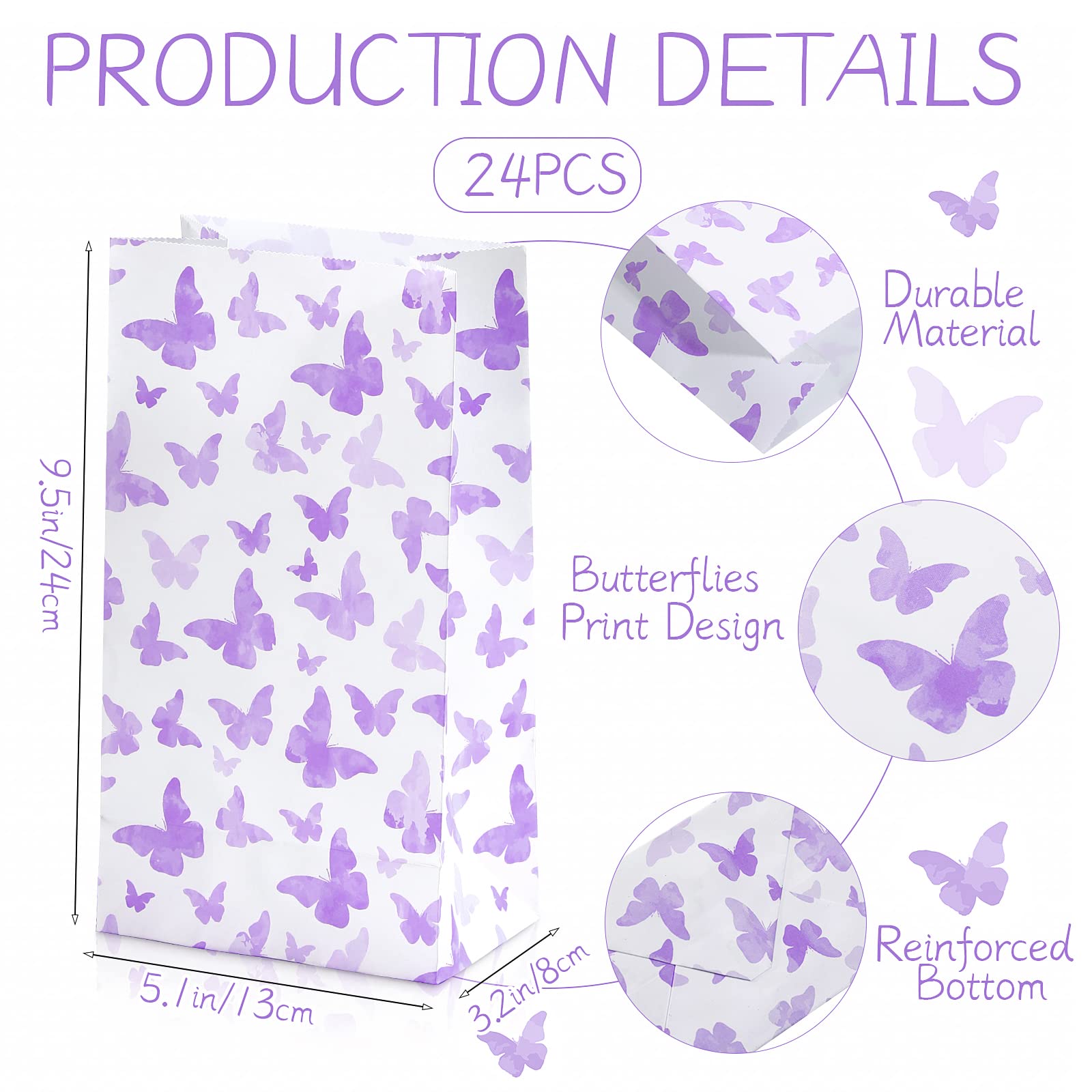 Spakon 24 Pcs Butterfly Party Favor Bags Bulk Butterfly Gift Bags Gradient Small Party Goodie Pouches Birthday Treat Pouches for Birthdays Gifts(Purple)