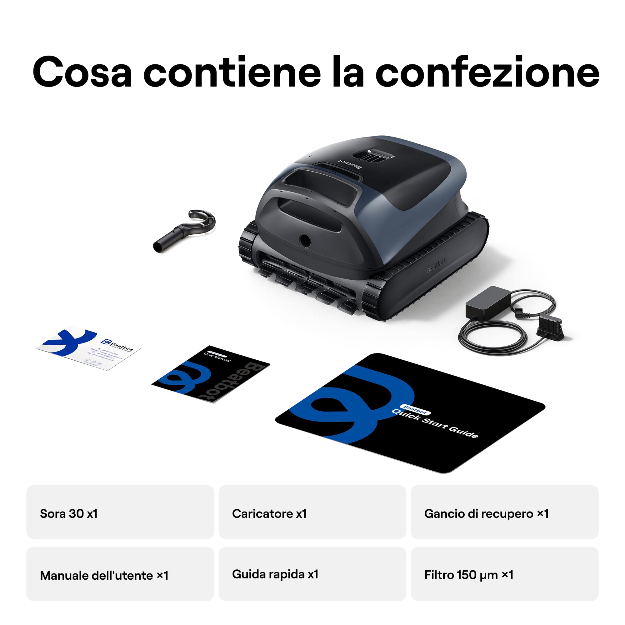 Beatbot Sora 30 Robot Piscina pareti e Fondo, Linea d'Acqua,Blu prussiano | Pareti e Fondo, Linea d'Acqua,Piattaforme,Robot Piscina Senza Fili,Parcheggio in Superficie, App, Filtrazione ultrafine, 5L