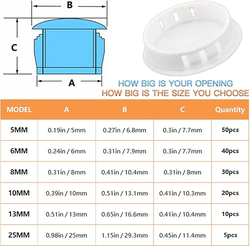 Miniatura 10 de Tapones de plástico negro de 6 tamaños, tapón de orificio para tapa de tornillo de puerta, tapón de orificio de bloqueo de nailon surtido para