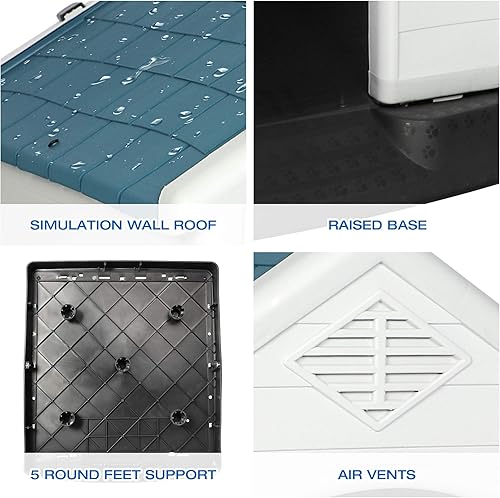 Miniatura 3 de Vilobos Casa para perros grandes para exteriores, de plástico, impermeable, resistente a la intemperie, con rejillas de ventilación elevadas para