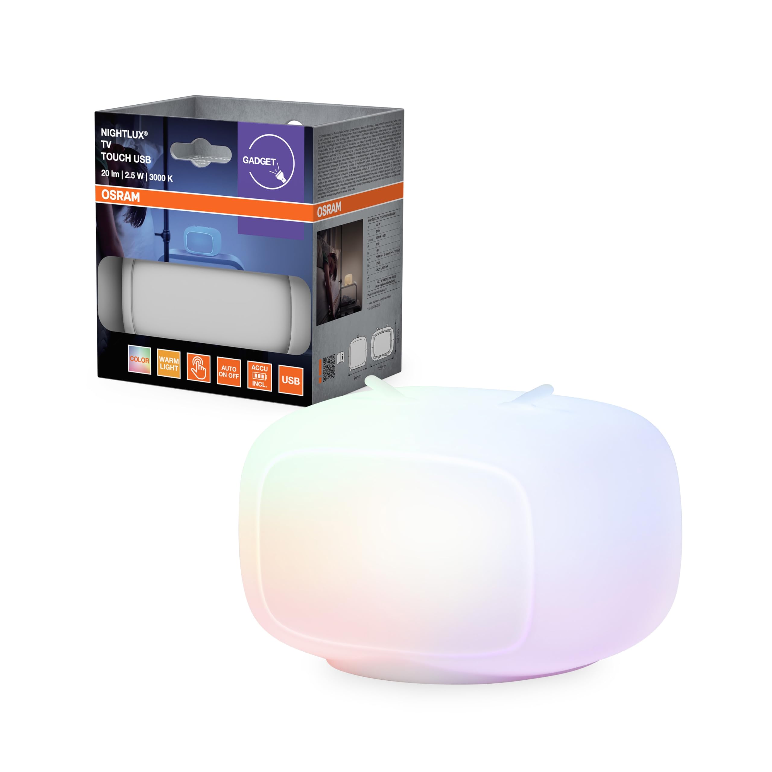 OSRAM Lampka nocna NIGHTLUX TOUCH TV z funkcją ściemniania dotykowego w kolorze białym wykonana z tworzywa sztucznego, stopień ochrony IP20, idealna do pokoju dziecięcego
