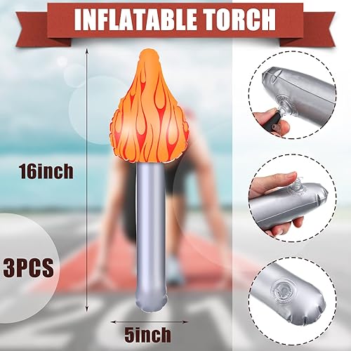 Miniatura 2 de Hicarer Juego de 15 piezas de decoraciones para fiestas deportivas, 3 piezas de antorcha inflable y 12 medallas de plástico doradas, plateadas,