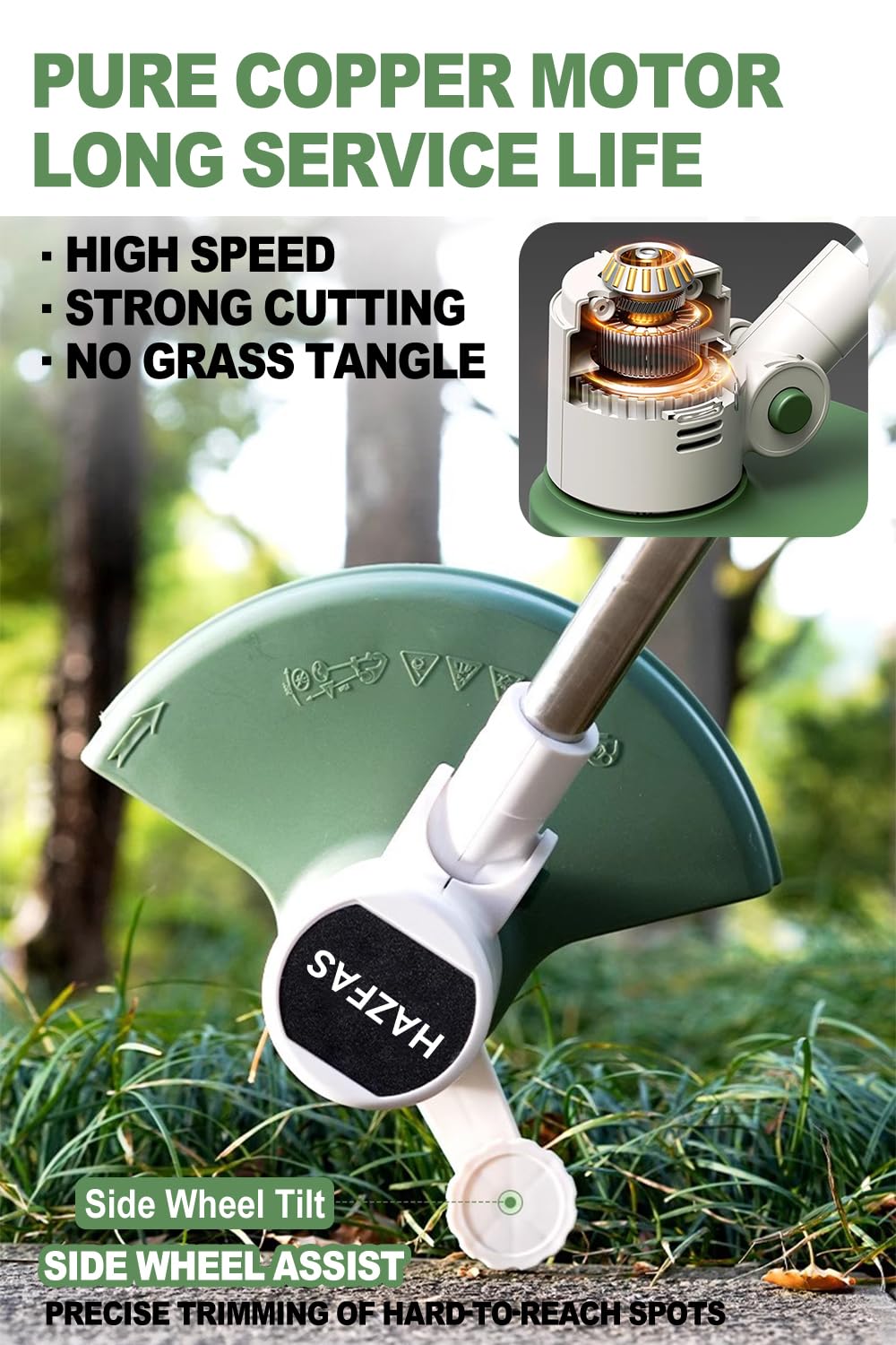 Decespugliatore senza fili, pieghevole, con batterie, bianco