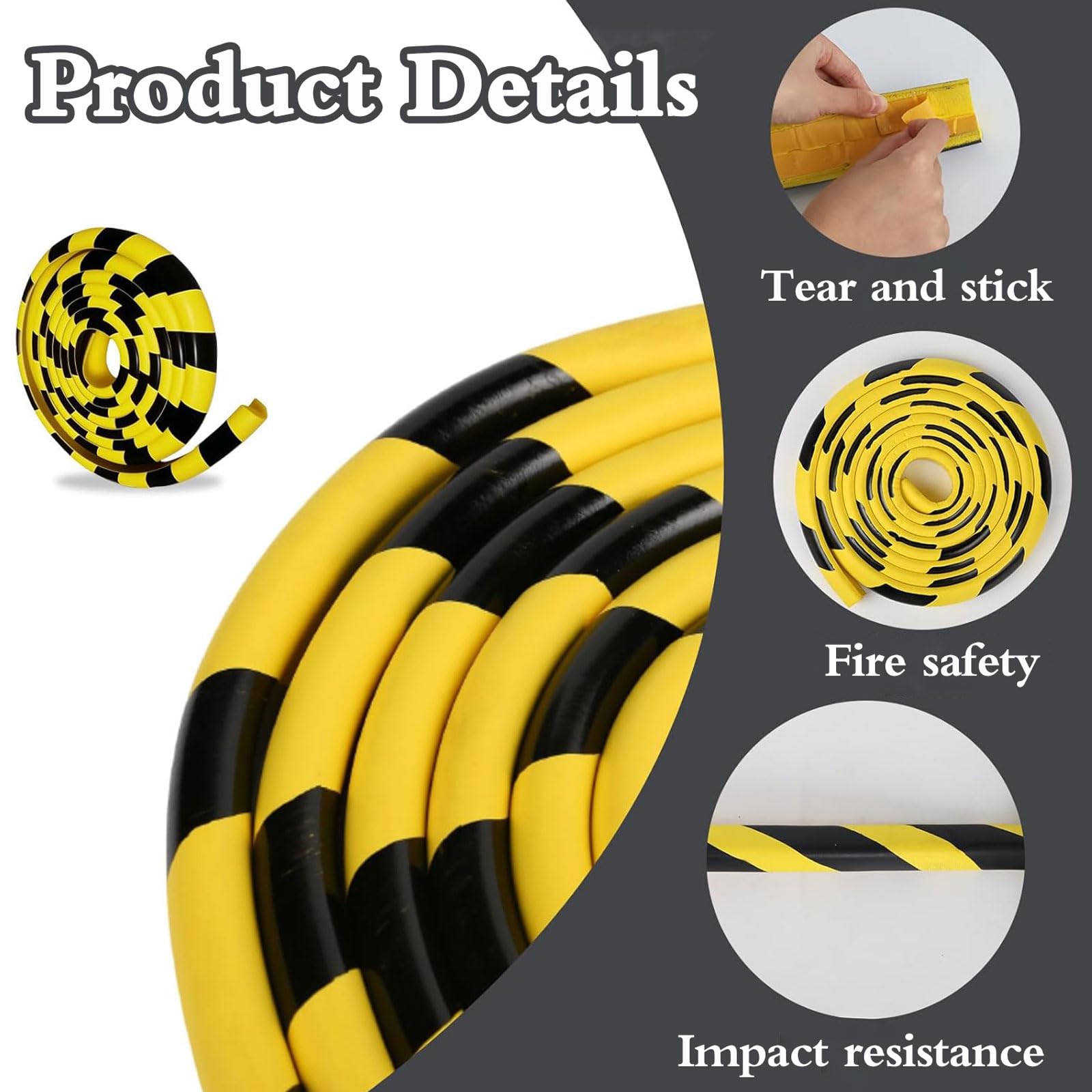 Protector Esquinas de Goma Amarillos y Negros,Protectores de Esquinas de Seguridad de 5 Metros con Rayas Amarillas y Negras,Autoadhesivos,para Uso Industrial y doméstico