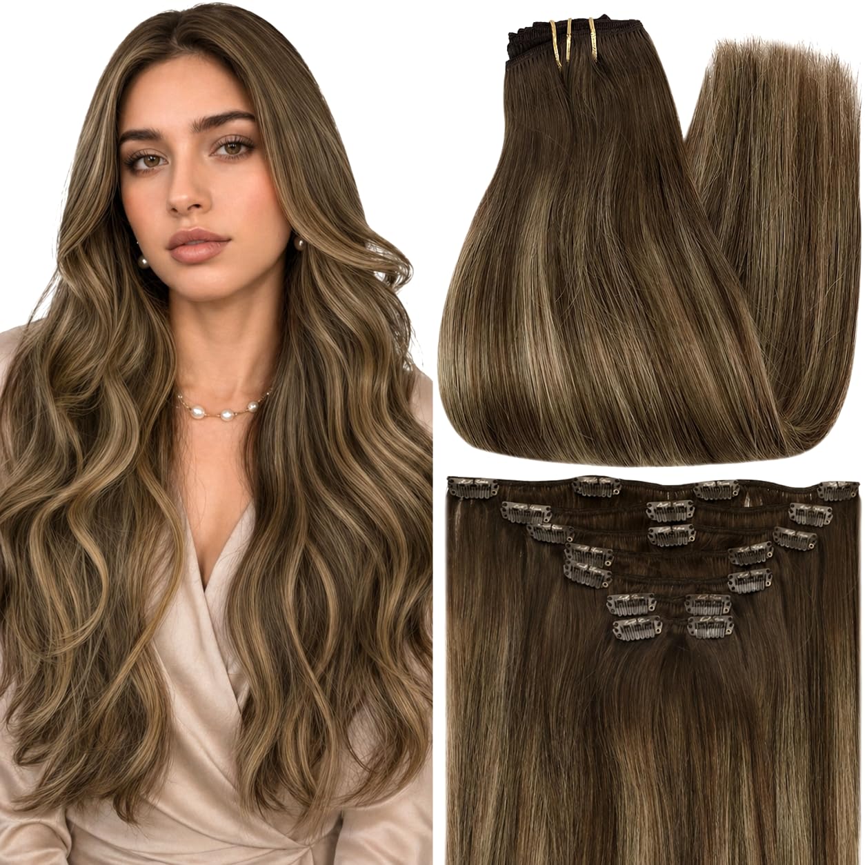 Fshine Clip in Hair Extensions Human Hair, 1B Natural Black, 10 Inch, 95G, 7 Pcs, Double Weft Real Remy Brazilian Hair, Add Volume for Bob Hair, Thick Asian Hair, Short Hair Topper, Easy Clip Glueless — view 21