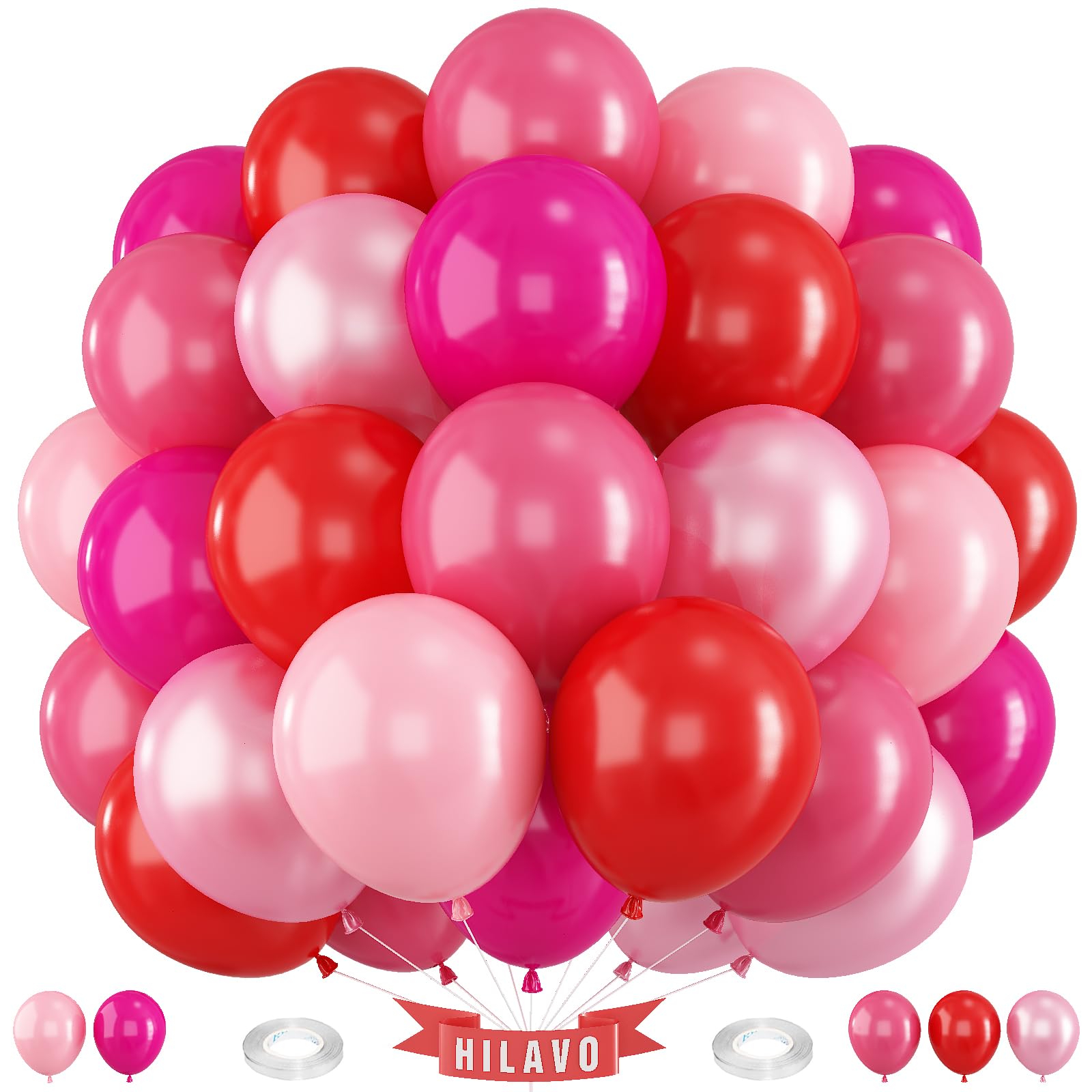 Luftballons Rosa Rot 60 Stück 12 Zoll Fuchsia Hot Pink Rot Luftballons Set Neon Pink Magenta Rosa Geburtstag Party Ballons Deko für Mädchen Erdbeere Beere Verlobung Hochzeit Babyparty Dekorationen