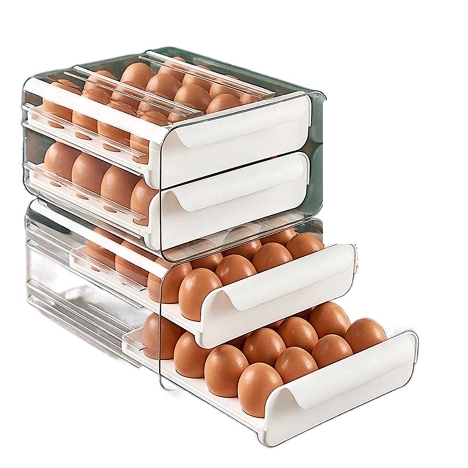 Contenedor de Huevos para refrigerador, Caja de Almacenamiento de Huevos de 32 Rejillas, contenedor de Caja de Huevos Tipo cajón de Doble Capa Transparente
