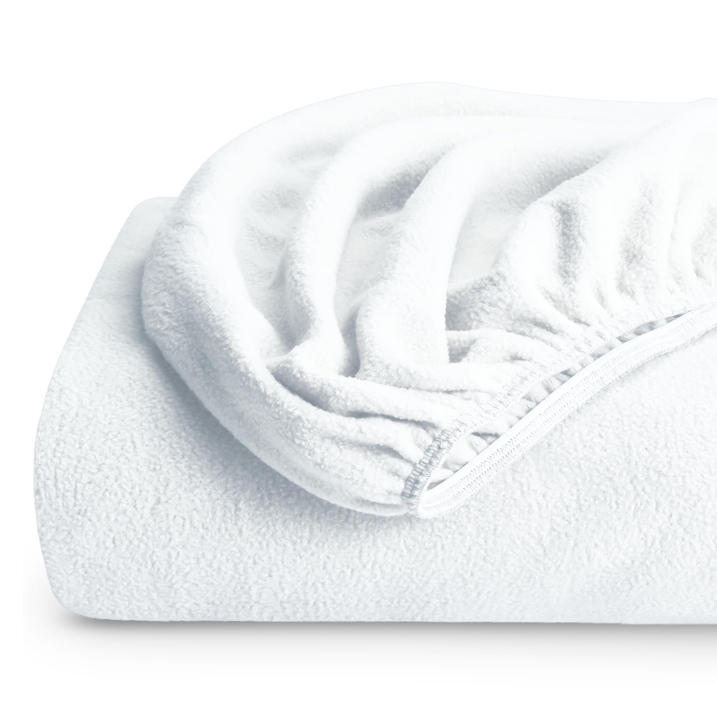 Bare Home Super Soft Fleece Fitted Sheet - Queen Size - Extra Plush Polar Fleece, No-Pilling - Deep Pocket - All Season Cozy Warmth (Queen, White)