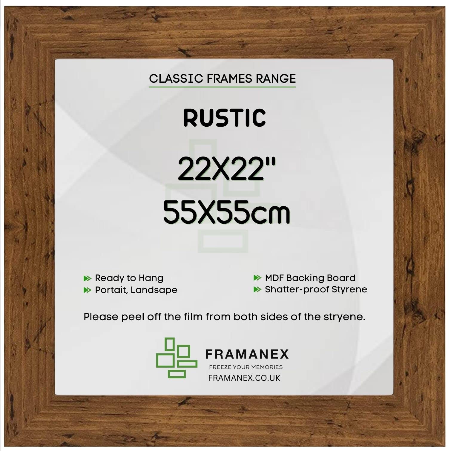 FRAMANEX Modern Rustic Colour 55X55 CM Picture Photo Poster Frames | 55X55 CM Square Picture Frame | Wood Finish Photo Frame