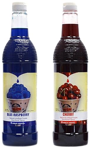 Concession Essentials - Paquete de 2 unidades de jarabe de cono de nieve de 25 fl oz sabor cereza y frambuesa azul