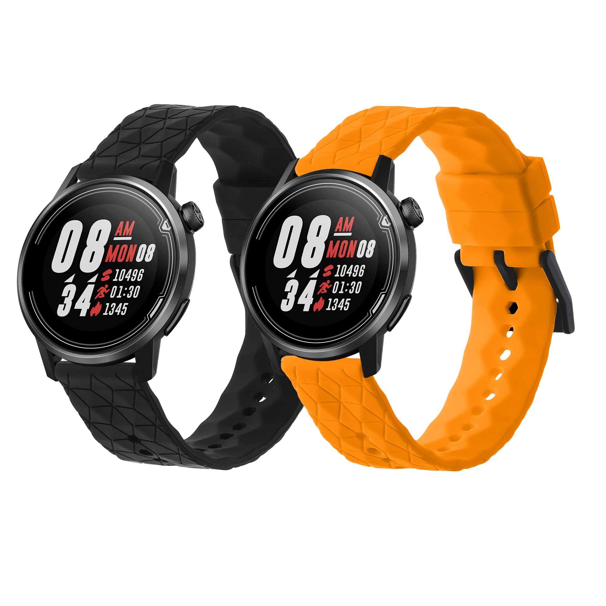 kwmobile 2x Straps for COROS PACE 2 / APEX (42mm) Watch Strap - Silicone Replacement Watch Strap Set - Replacement Bands Black/Orange