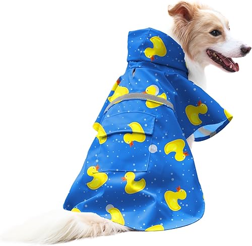NACOCO Impermeable grande ajustable para perros, patos de goma para mascotas, ropa amarilla a prueba de agua, chaqueta ligera para la lluvia, poncho