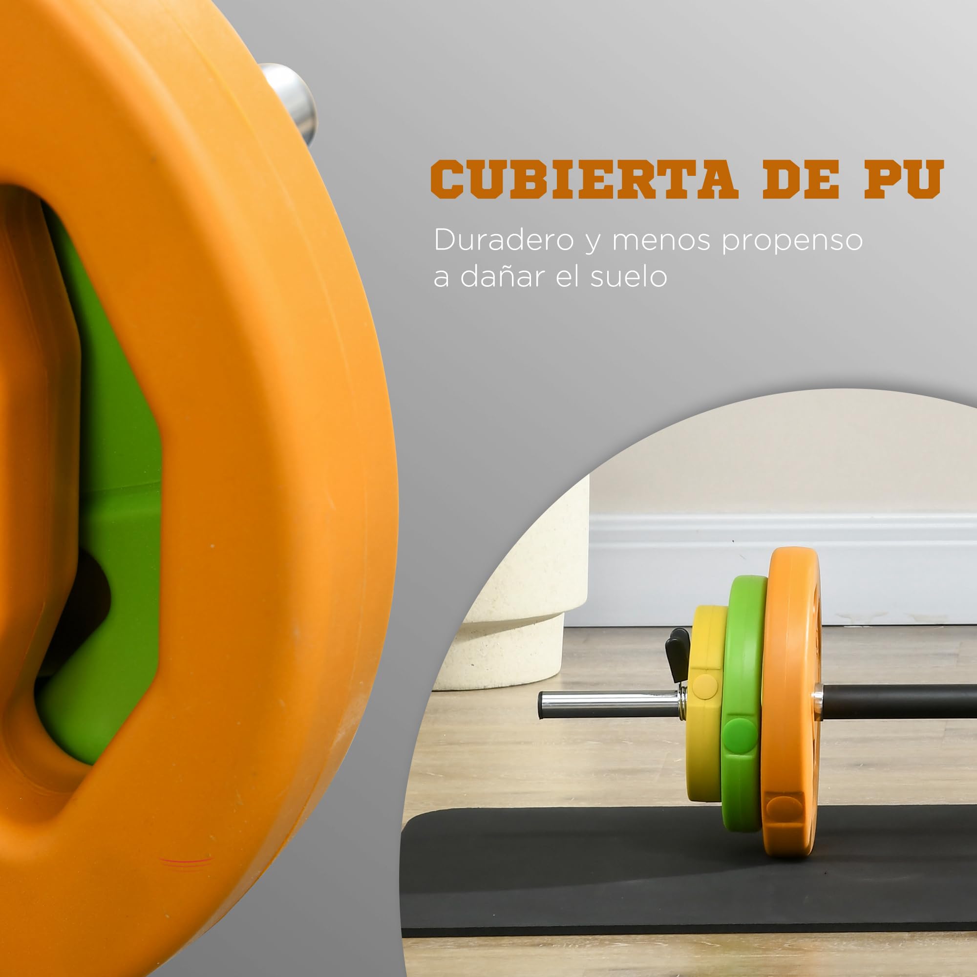 HOMCOM Barra de Pesas 20 kg Pesas Ajustables con 6 Discos de Pesos 1,5kg 2,5kg 5 kg para Entrenamiento Fuerza y Brazos en Gimnasio Doméstico 130x28x28 cm Multicolor
