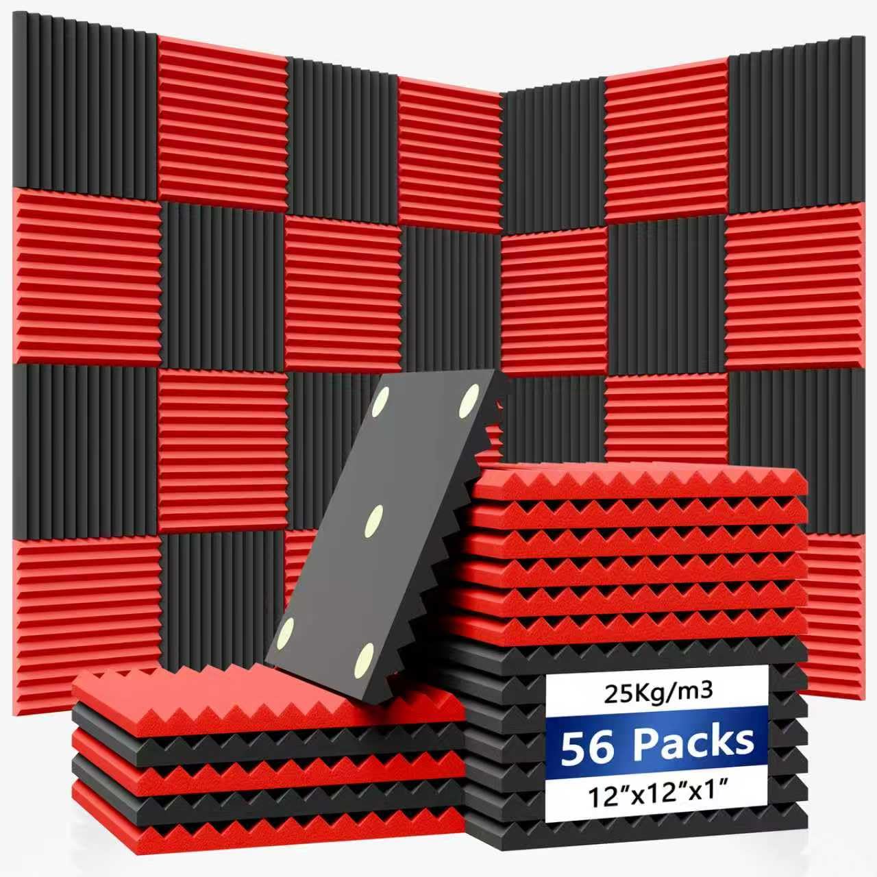 56 Pack Acoustic Foam Wall Panels, 12 x 12 x 1 in