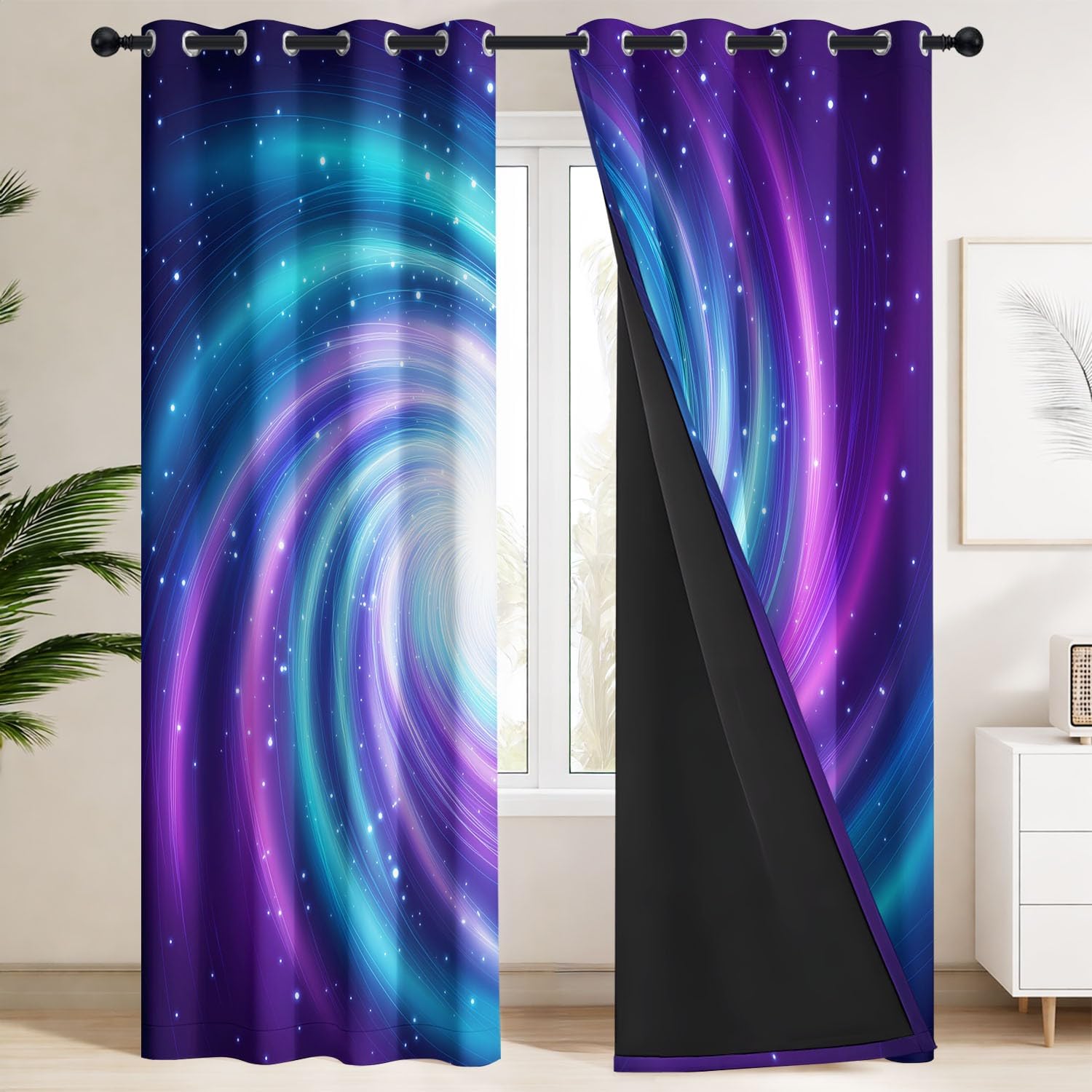 Générique Psychodeliczna galaktyka zasłona zaciemniająca dynamiczna spiralna kosmos astronomia zasłony termiczne dekoracja okna z oczkami do salonu sypialni, szer. 117 x wys. 137 cm 2 panele niebieska
