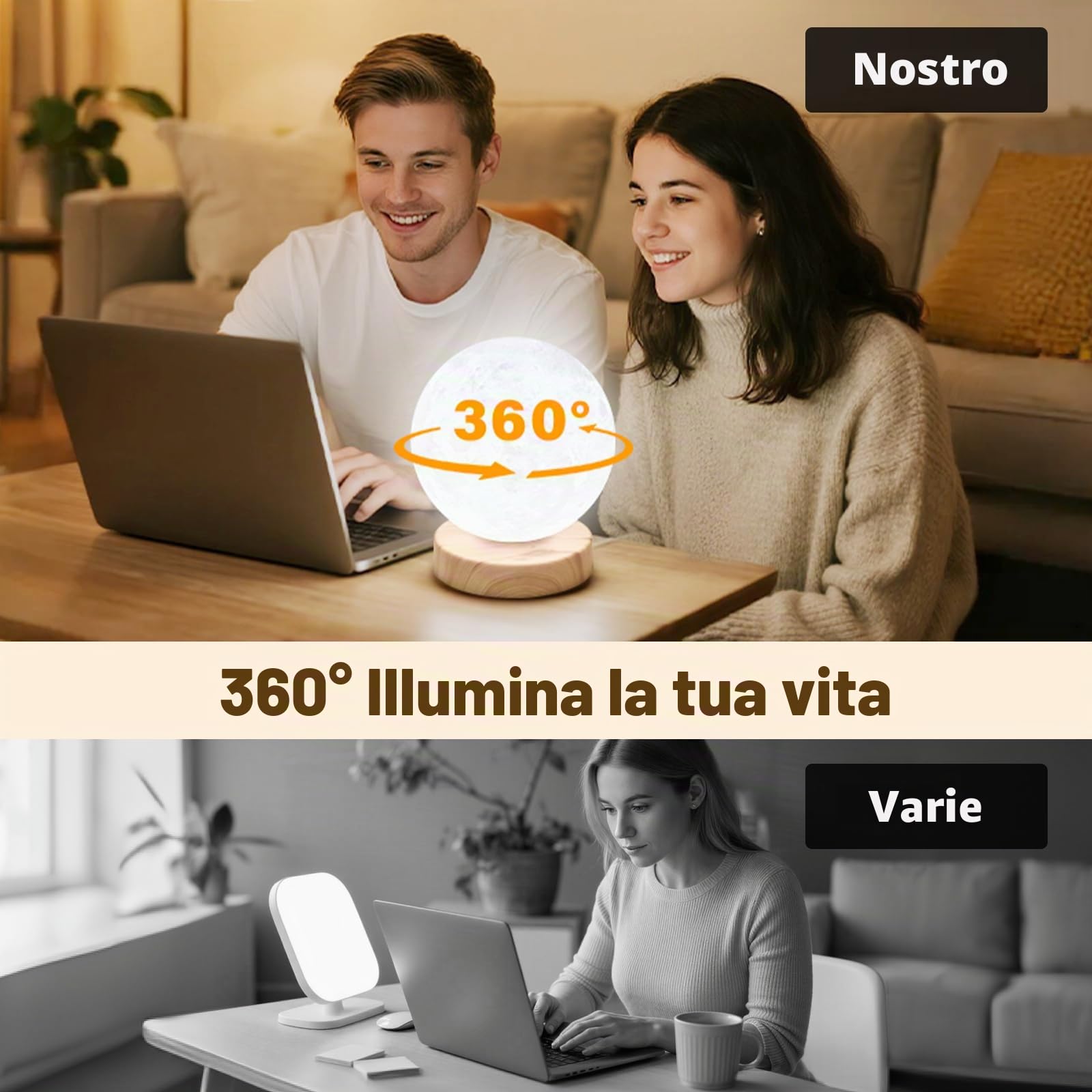 Hilshine - Lampada per luce diurna senza raggi UV, 10000 Lux, lampada da gioco con 3 temperature di colore, luminosità regolabile, dimensioni compatte, luce solare naturale per casa e ufficio