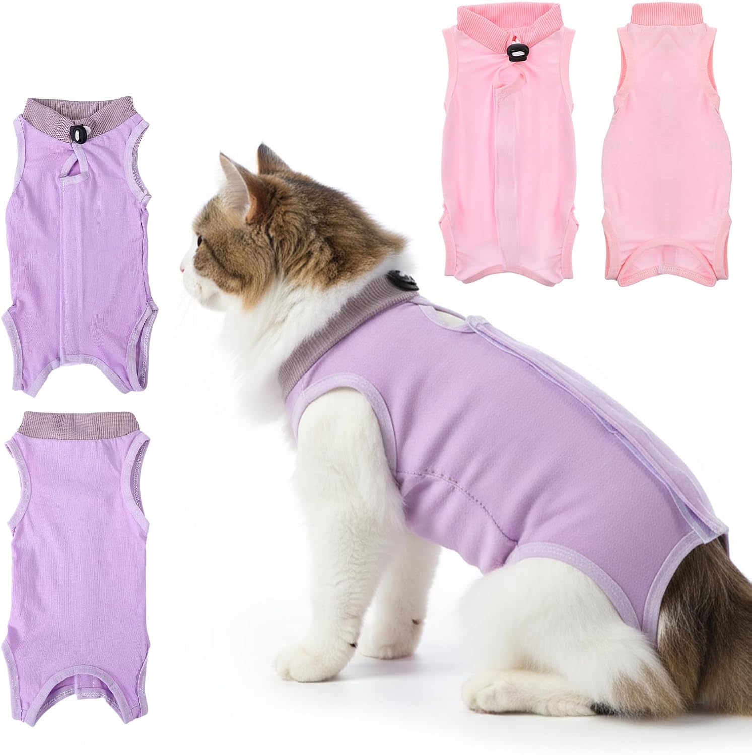 2Pcs Cat Surgery Recovery Suit, Surgical Suit for Cats, Cat Post Surgery Suit with Belly Protection, Spay Suits for Female Cats After Surgerys for Abdominal Wounds or Skin Diseases (M)