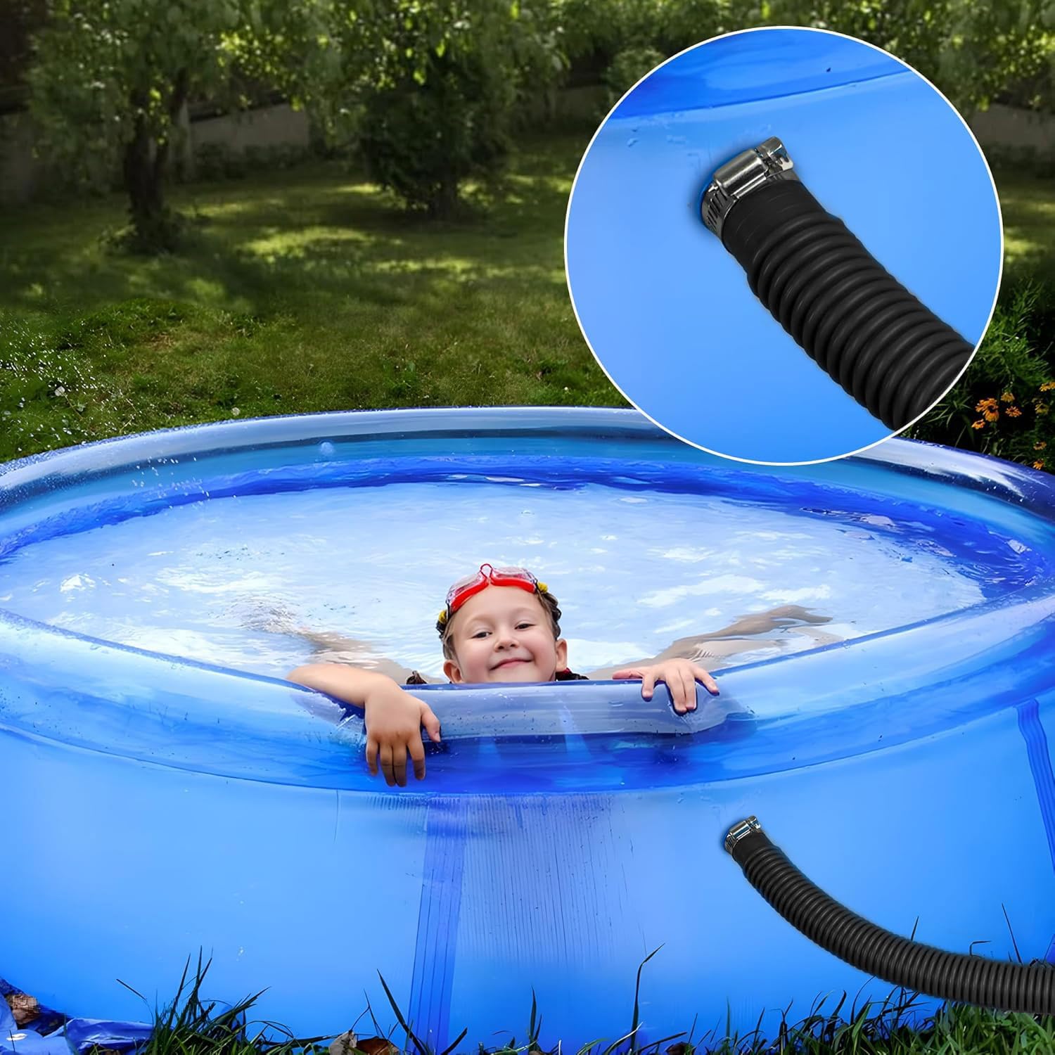 2 Stück Poolschlauch 32mm,150cm Saugschlauch,Schwimmbadschlauch 32 mm | Schlauch für Poolpumpe,Poolpumpe schlauch mit 4 Stück Sicherungsclip Und 1 Stück Schlauchverbinder