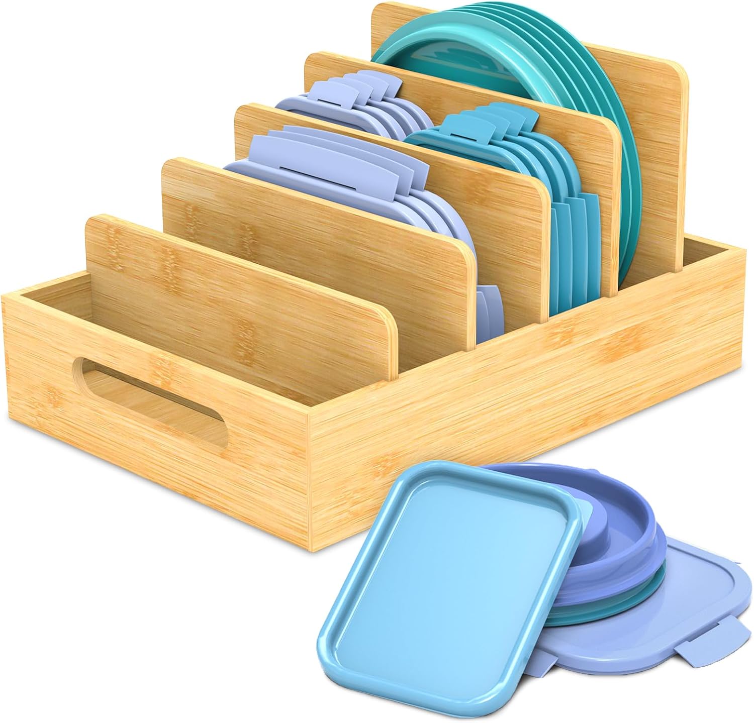 Bamboo Lid Organizer with Adjustable Dividers for Kitchen Storage Bamboo Lid Organizer with Adjustable Dividers for Kitchen Storage