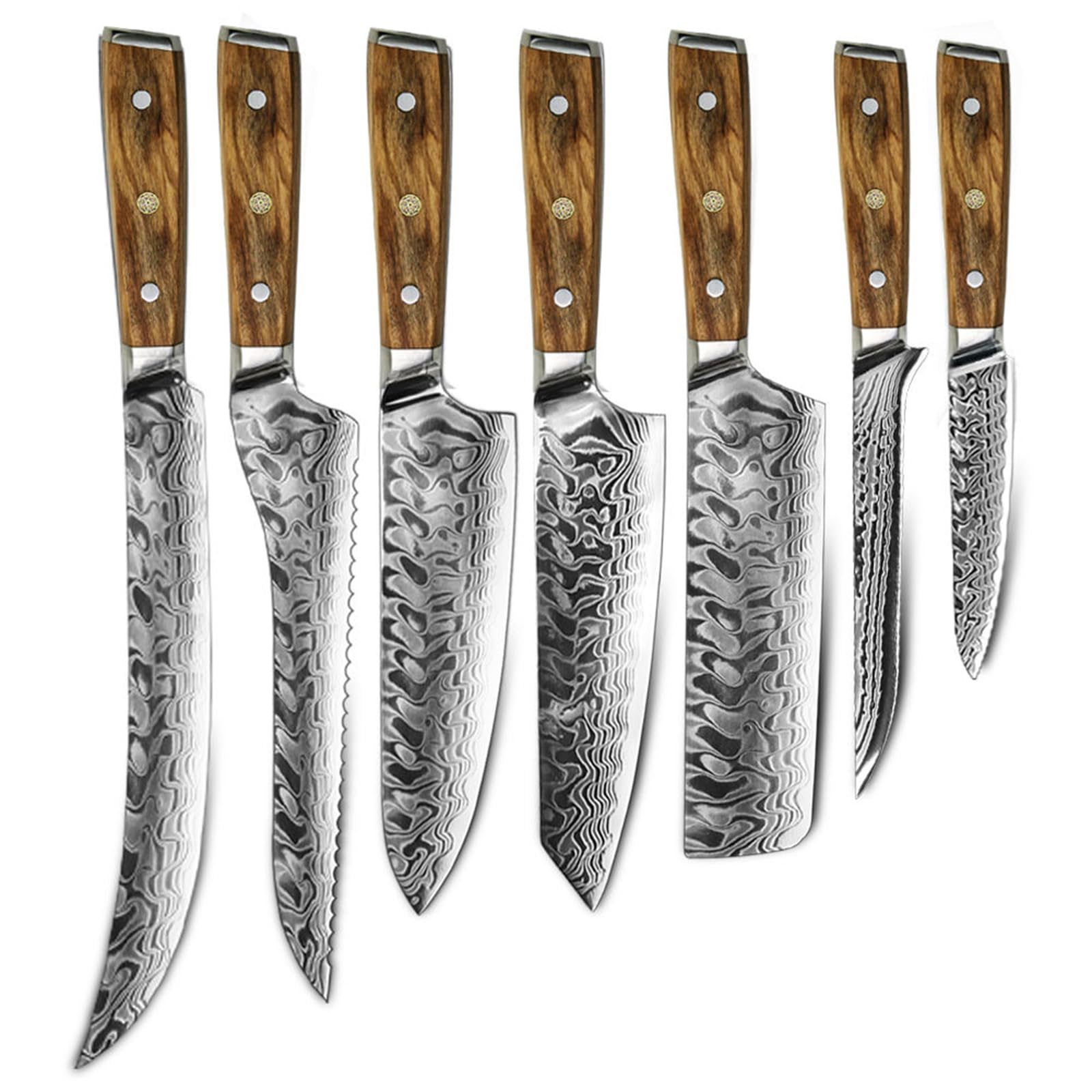 Kitchen Knife Set 7 PCS Kitchen Utensils Japanese Sharp Damascus Steel Knife Chef Knife Olive Wood with Bolster