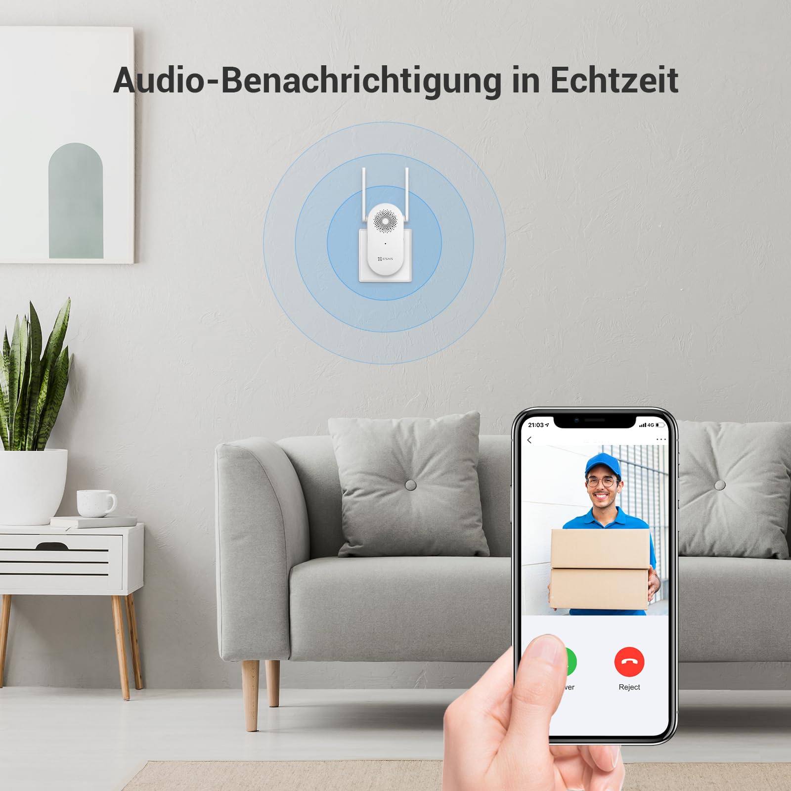 EZVIZ CP3 Pro Akku Video-Türklingel mit Chime CH1, Kabellose Klingel mit Kamera, Personenerkennung, 2K & Farb-Nachtsicht, Zwei-Wege-Audio, 8GB eMMC-Speicher, Video Doorbell mit Solarpanel + Chime Kit