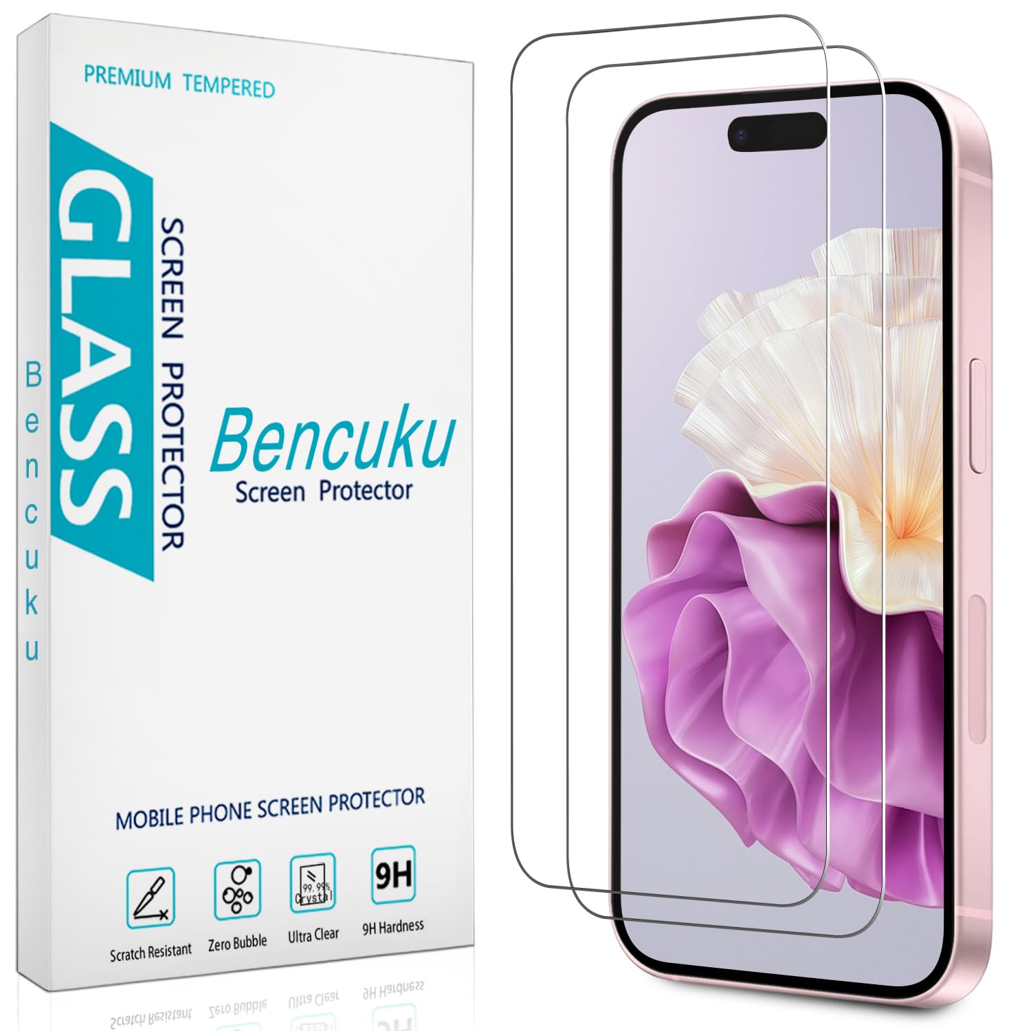 Bencuku (2 Pack) Designed for iPhone 16 Plus 6.7-inch Tempered Glass Screen Protector, Full Coverage, Anti Scratch, Bubble Free