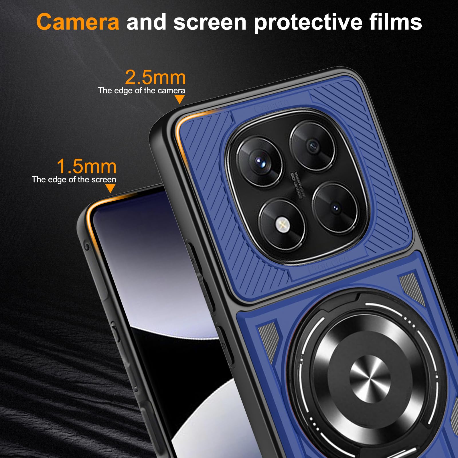 DOMAVER Cover Xiaomi Redmi Note 14 5G: Magnetica Con Supporto Regolabile E Anello, Nero - 5