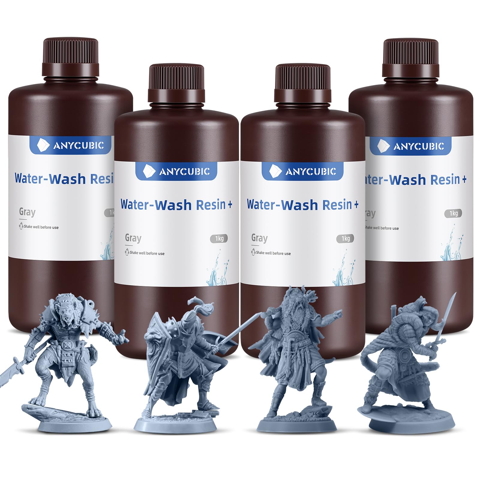 Resina Lavabile in Acqua Plus, ANYCUBIC Resina Stampante 3D UV 405 nm con Alta Precisione, Odore Basso, Facile da Pulire ed Eccellente Fluidità per 4K/6K/8K LCD Stampante 3D Resina (Grigio, 4000g)