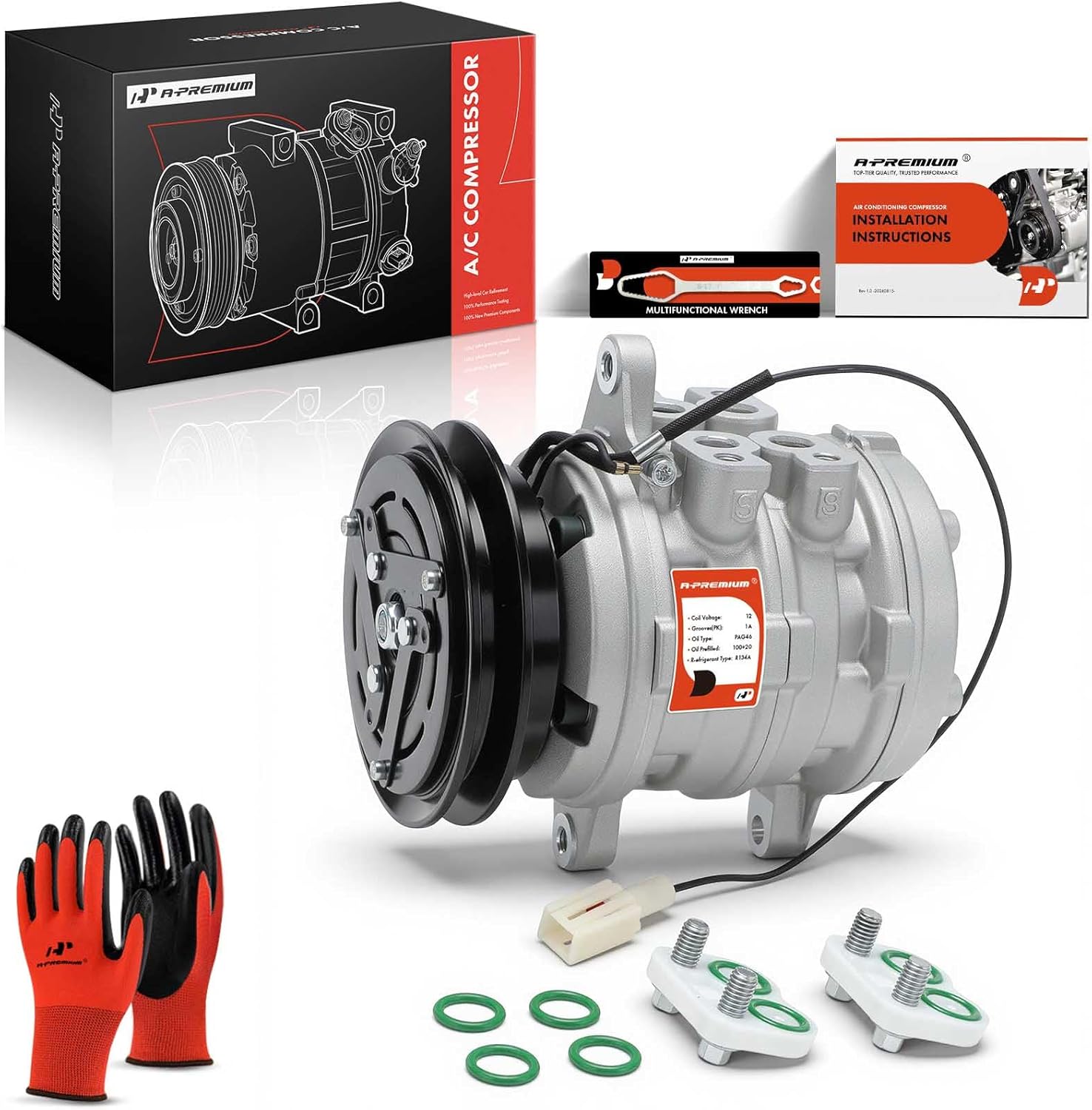 A-Premium Air Conditioner AC Compressor with Clutch Compatible with Chevrolet Sprint 1985-1988, Tracker 1989-1991, Suzuki Samurai 1986-1995, Sidekick 1989, X-90 1996-1998