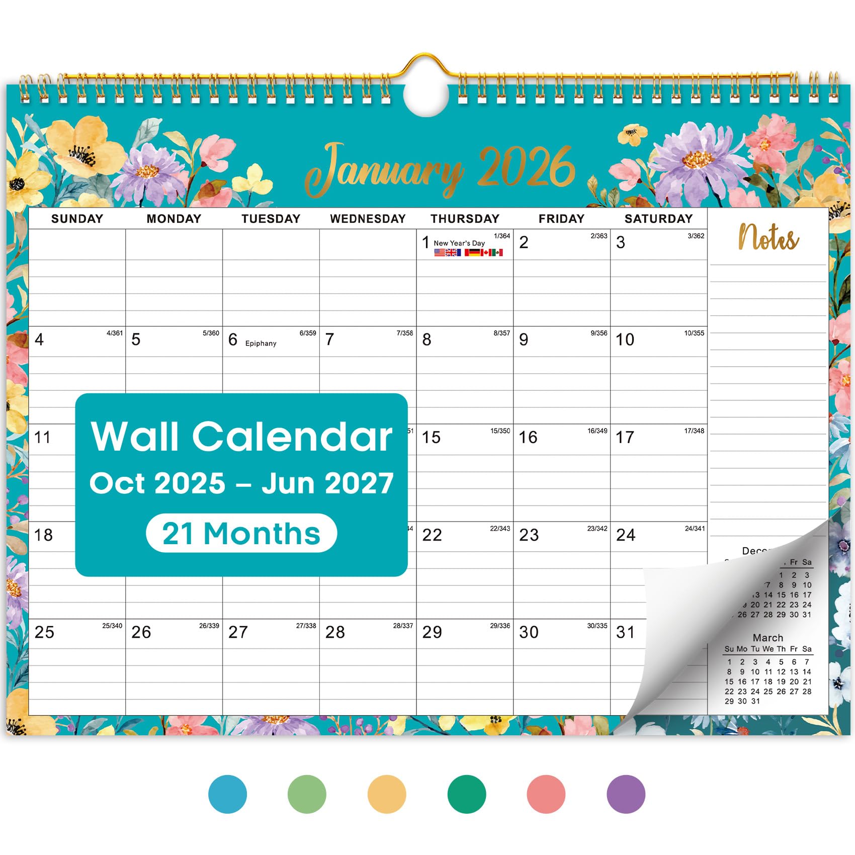2026 Calendar Monthly Wall Calendar from October 2025 to June 2027 11 5 x 14 7 Spiral Binding