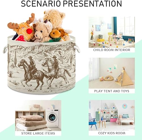 Miniatura 4 de Cesta de cuerda de algodón Western Desert Cowboy - Cesta de lavandería para bebé, sala de estar, lavandería, guardería, decoración del hogar, 20 x