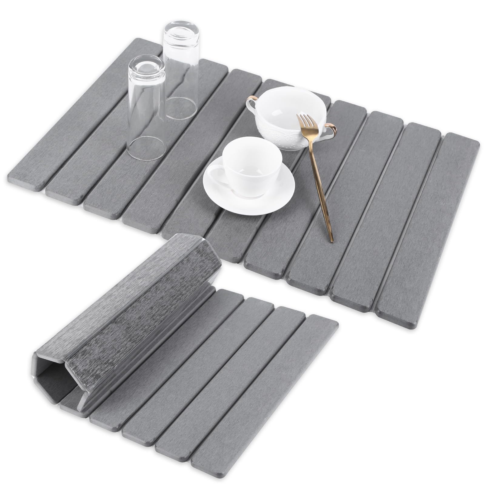 Stone Drying Mat for Kitchen Counter 60x40cm Foldable Non-Slip Stone Drying Pad Reusable Dish Drainer Mat Diatomite Drying Stone Mat with Exquisite Patterns for Sink Dish Rack Marble Worktop Black โ image 1
