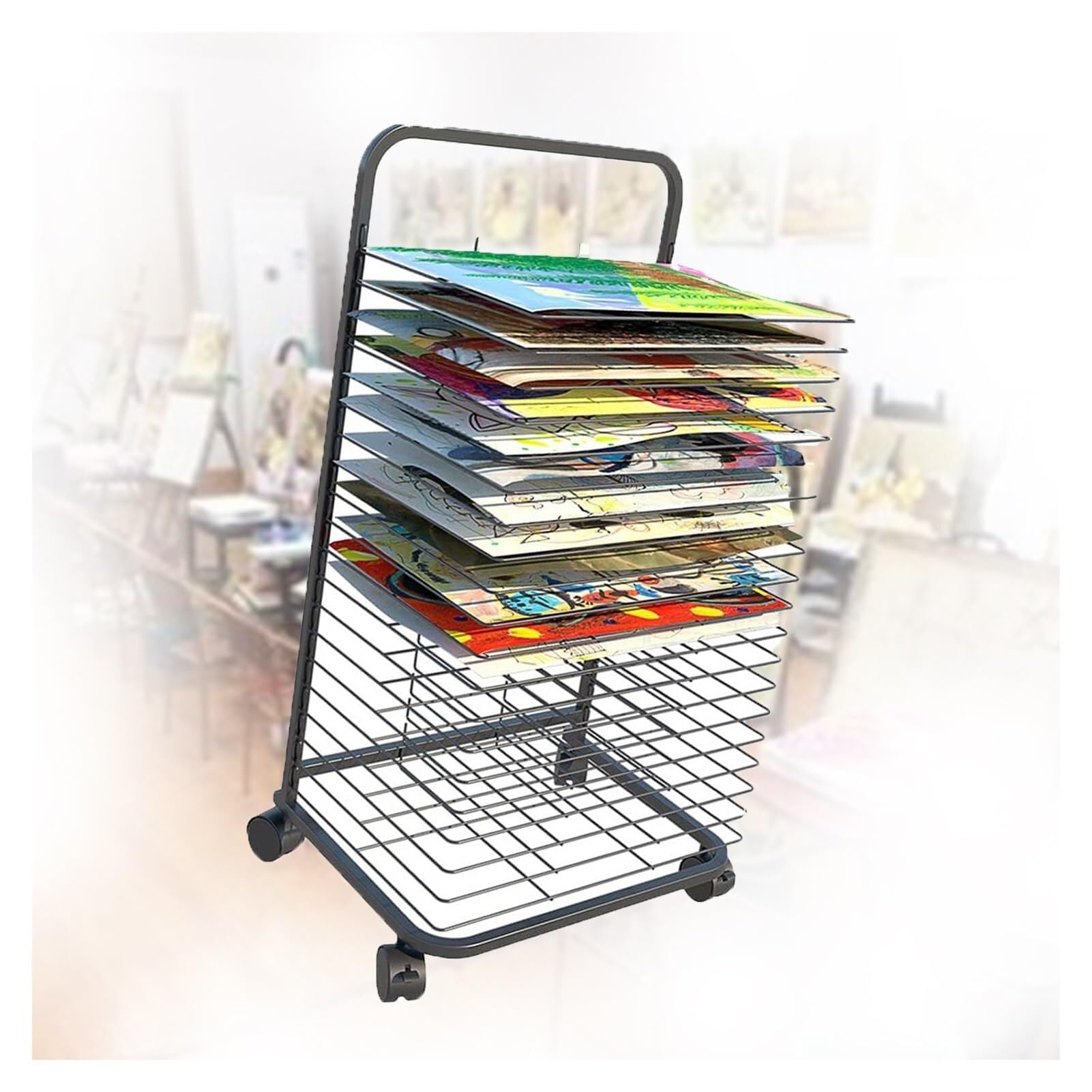 JYHHGDS Art Drying Rack with 20 Removable Shelves, Portable Artwork Organizer for Classroom, Studio, Home, Ideal for Drawings & Posters