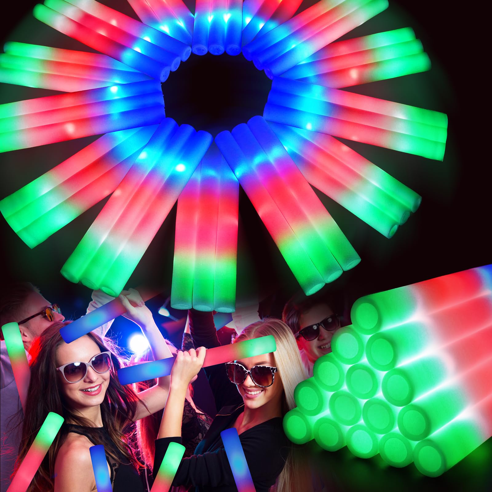 HONLYNE 120 PCS Foam Glow Sticks, Bulk Glow Sticks with 3 Modes