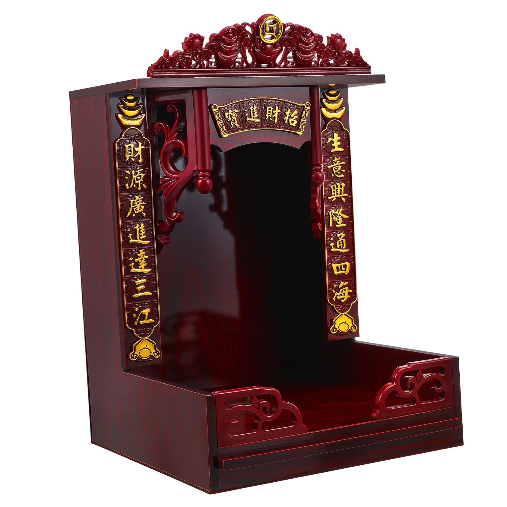 Garneck Wood Buddhist Tabletop Buddha Stand Red Sandalwood Carving Decorative Buddhist Shelf for Home Wall Mounted Meditation Display