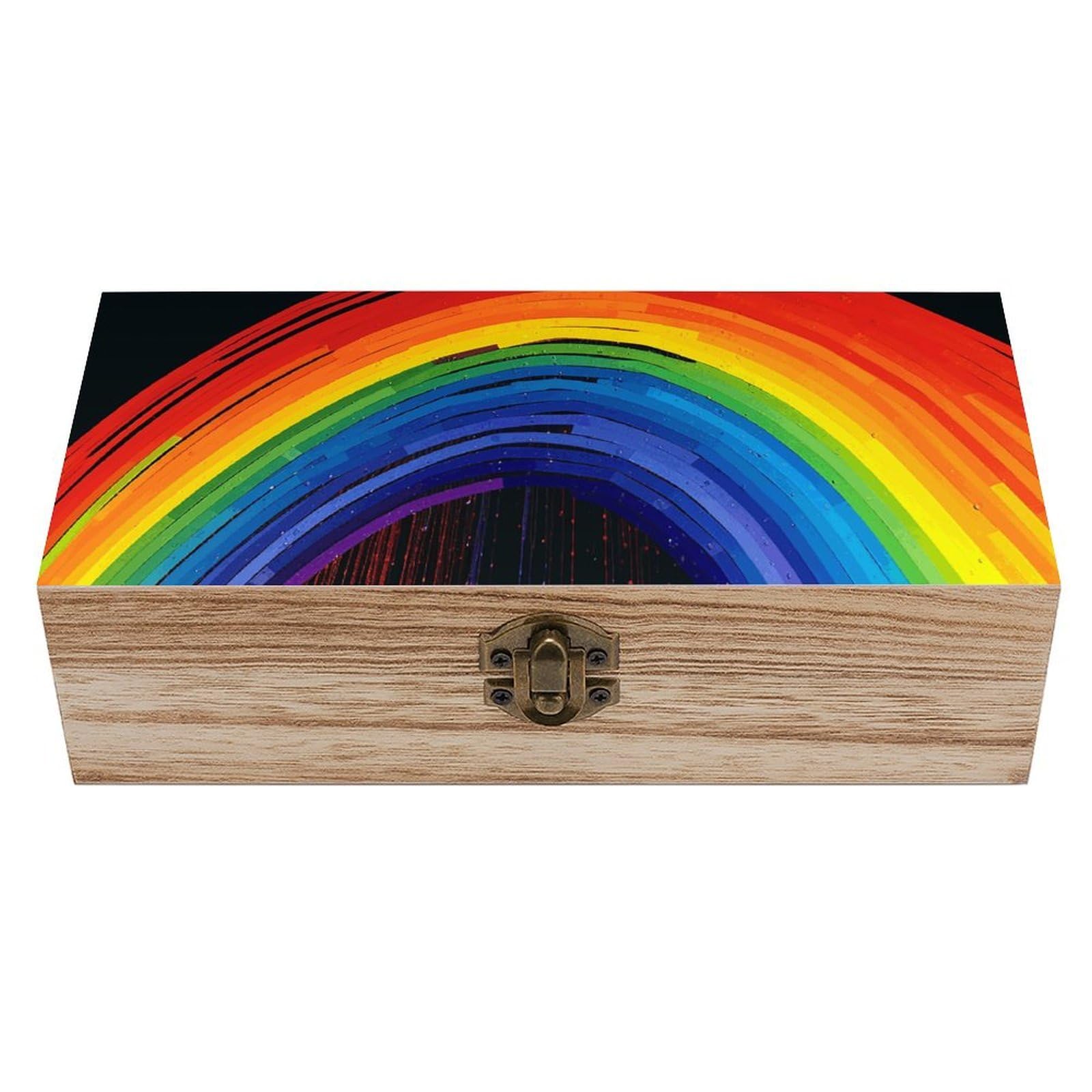 NONHAI Wooden Storage Box Rainbow Wood Gift Box with Hinged Lid Vintage Decorative Jewelry Boxes Memory Box for Jewelry Art Hobbies Home Storage Treasure Keepsake Gift 7.9''x3.9''x2.3''
