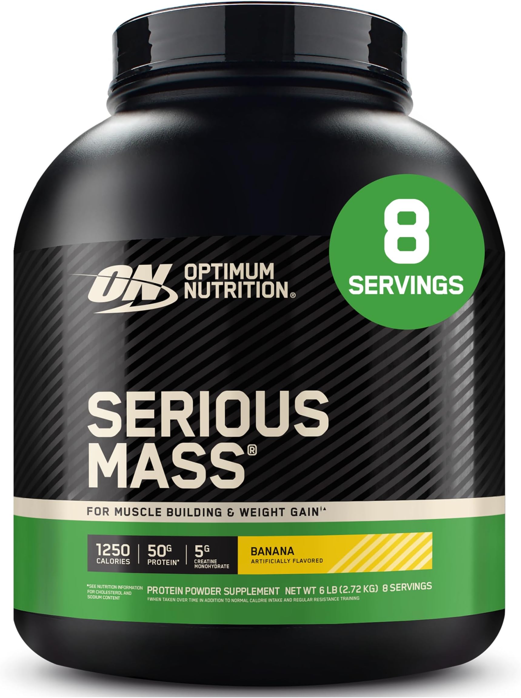 Optimum Nutrition Serious Mass, Weight Gainer Protein Powder, Mass Gainer, Vitamin C and Zinc for Immune Support, Creatine, Banana, 6 Pound (Packaging May Vary)