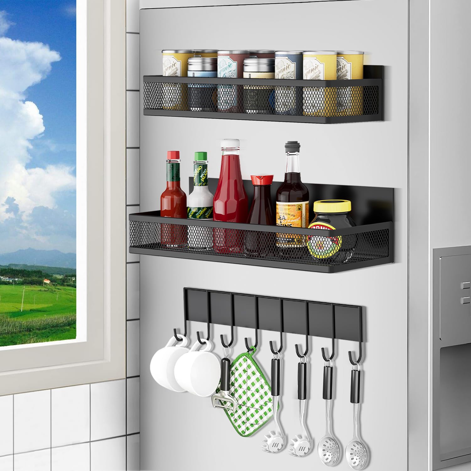 Microwave Oven Side Of Fridge Spice Rack Magnetic Spice Rack For  Refrigerator Organizer With Hook Rack