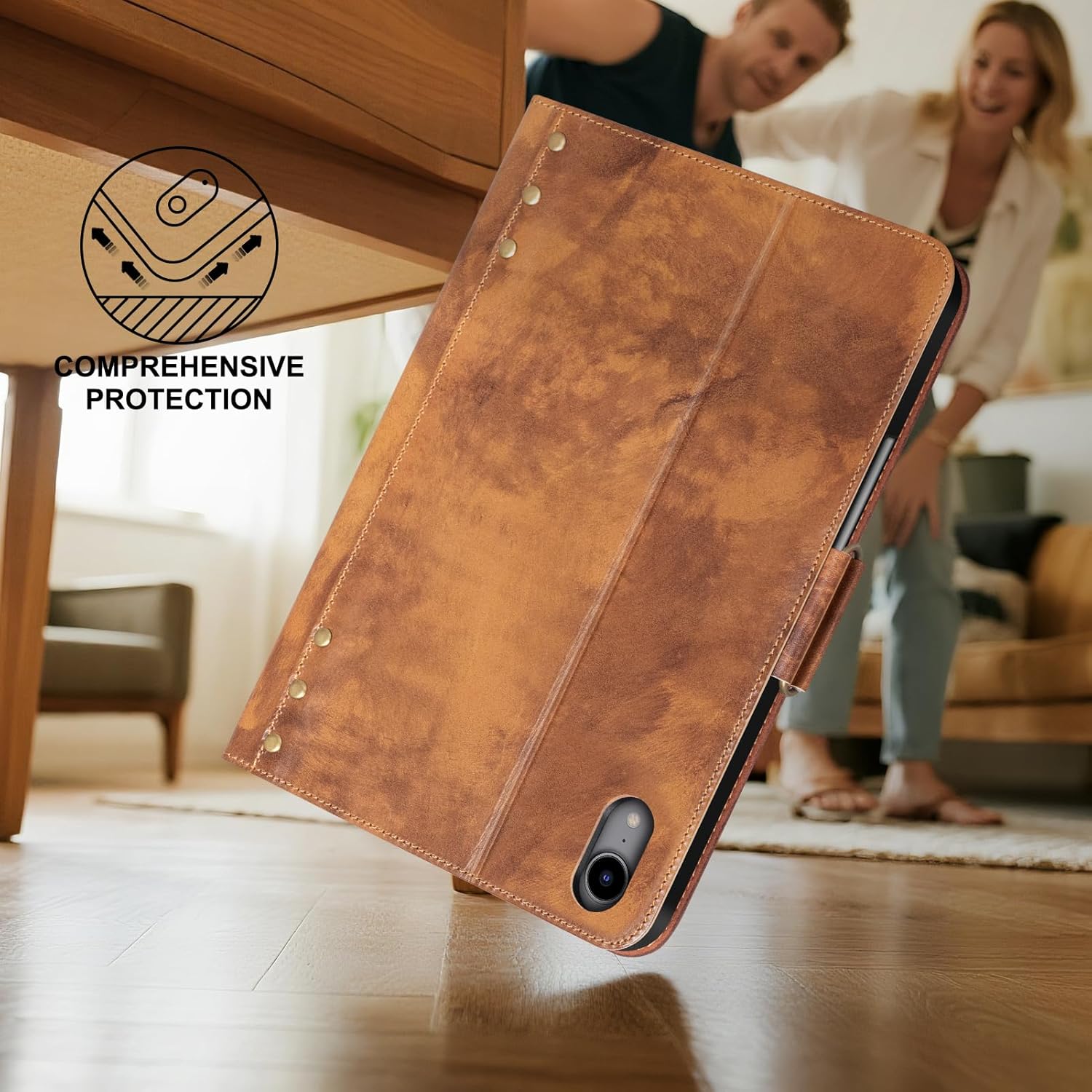 Leather Case for iPad Air 11 Inch M3 2025/ M2 2024,iPad Air 10.9 Inch Case 5th/4th Gen. 2022/2020, Cover with Pencil Holder,Magnetic Closure,Auto Sleep/Wake,Vegetable Tanned Leather,Brown