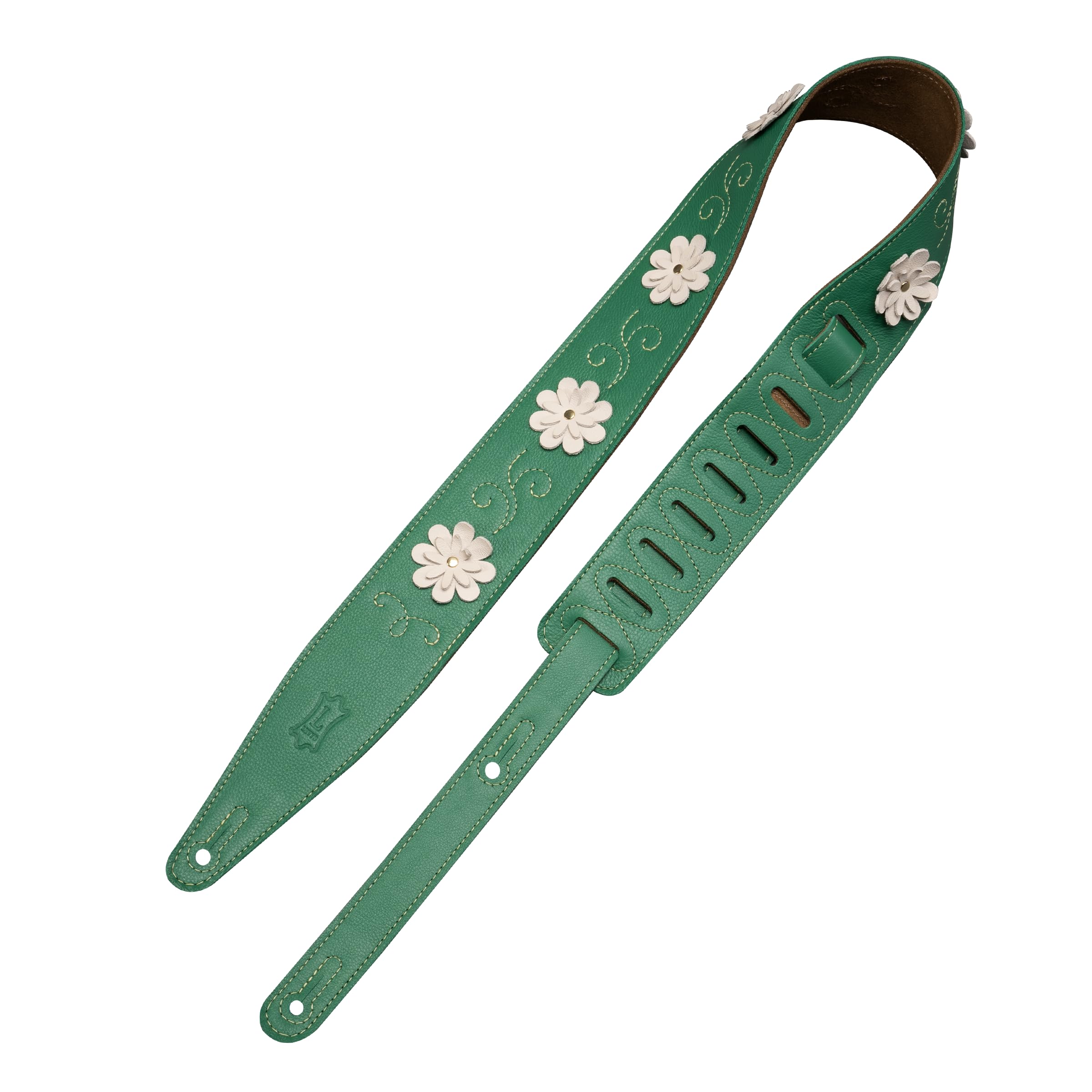 Levy's In Bloom Series Genuine Leather 2.5" Guitar Strap with Flower Appliques - Wild Flower and Sky Blue (MG317IB-002)