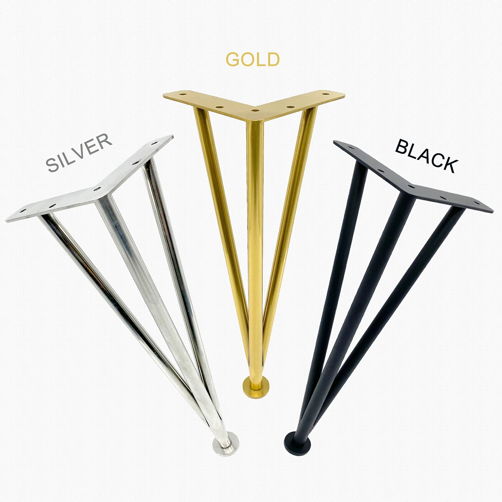 Patas de metal para muebles, 4 piezas, kit de bricolaje con tornillos y patas protectoras, patas de muebles de cocina y baño, acabado dorado, 30 cm (acabado negro, 10 cm)
